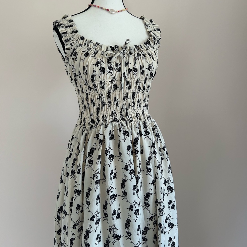 Floral Smocked Midi Dress with Ruffle Straps - Picture 7 of 12